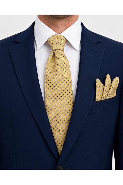 Brianze 8 cm Yellow Patterned Tie and Handkerchief Set