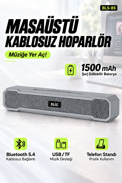 Blic BLS-85 Bluetooth 5.4 Masaüstü Soundbar Hoparlör Gri, Telefon Standlı, 15...