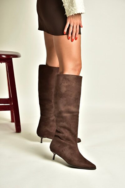 Fox Shoes Z726103402 Brown Suede Short Thin Heeled Women's Boots
