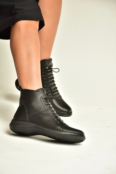 Fox Shoes Z999100903 Black Genuine Leather Comfortable Fit Women's Boots