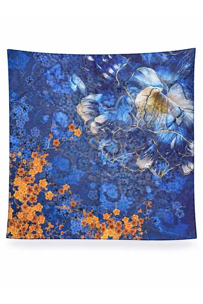 Retrobird Satensi Square Shawl Women's Yellow - Navy Blue