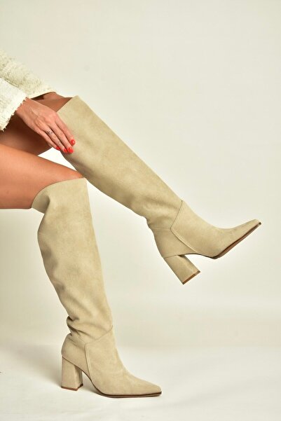 Fox Shoes Z752123202 Women's Suede Thick Heeled Boots