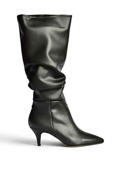 Fox Shoes Z965170409 Black Thin Heeled Gathered Women's Boots