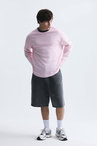 VAMOSCLO Contrast Collar Striped Sweatshirt