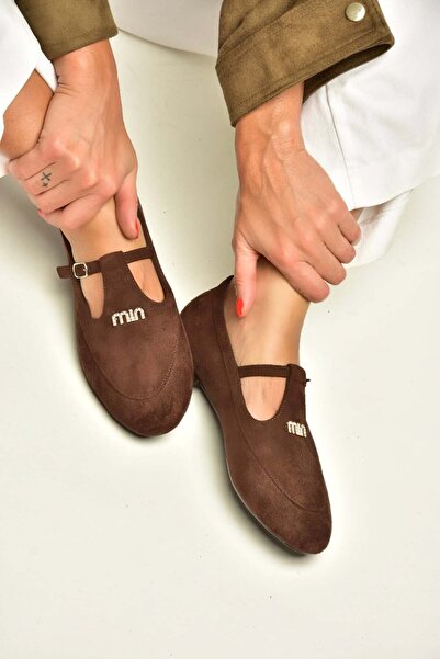 Fox Shoes Z820770502 Brown Suede T-Strap Mary Jane Ballerinas