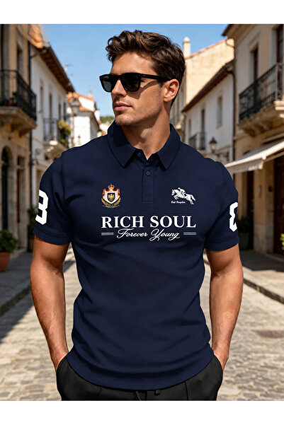 l'eivor Polo Collar Regular Fit Rich Soul Forever Young Printed Men's T-Shirt