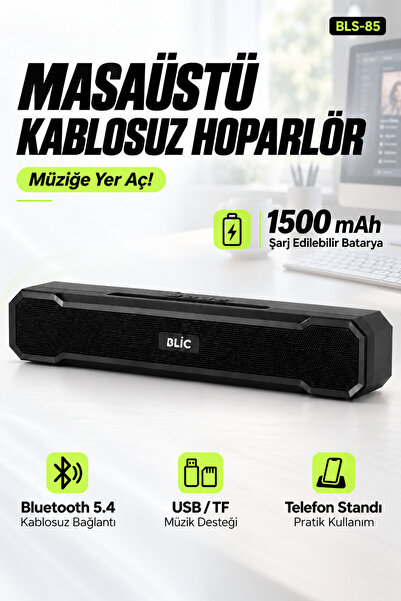 Blic BLS-85 Bluetooth 5.4 Masaüstü Soundbar Hoparlör Siyah, Telefon Standlı, ...