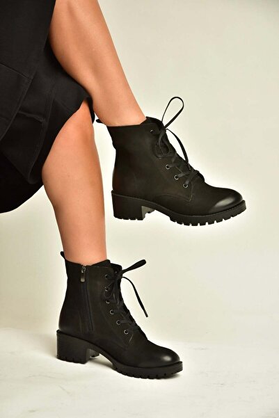 Fox Shoes R555054101 Black Genuine Leather Nubuck Low-Sole Women's Boots