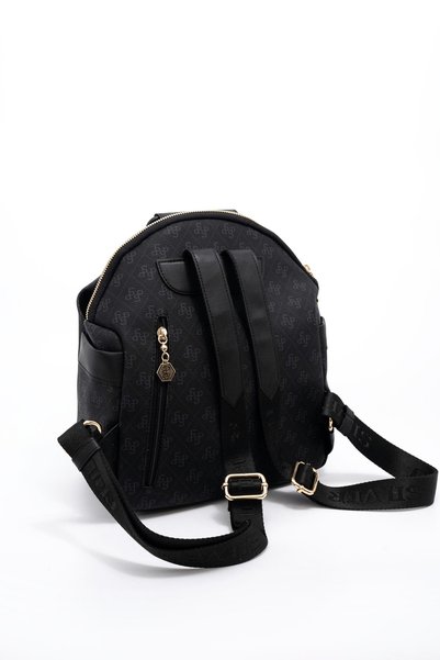 Silver Polo Negru - Rucsac negru cu monogramă pentru femei SP771