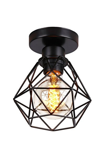 Noonedibs Lampan tavan industrial vintage, E27 LED, metal negru, 15 x 15 x 18...