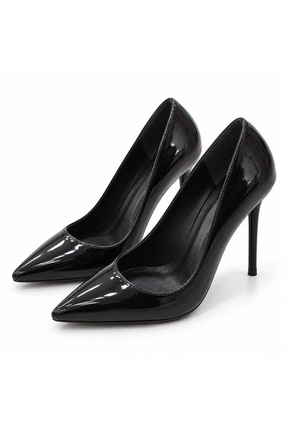 PATRON SHOES حذاء نسائي بكعب رفيع ومقدمة مدببة من الجلد اللامع مناسب للسهرات