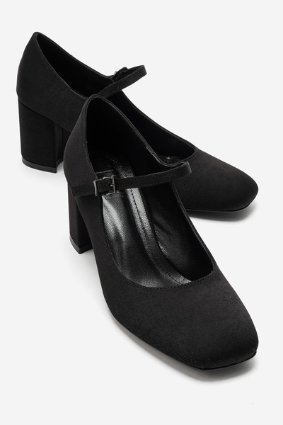 LuviShoes Nicho Black Fabric Women's Thick Heeled Shoes