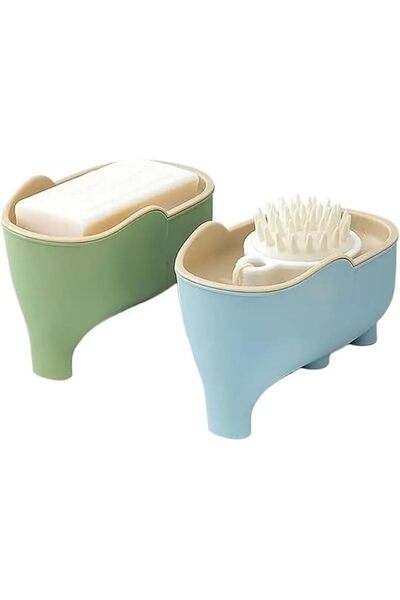 ALMEKAQUZ 2pcs Cute Elephant Soap Dish Holder Tray, Plastic Sink Self Drainin...