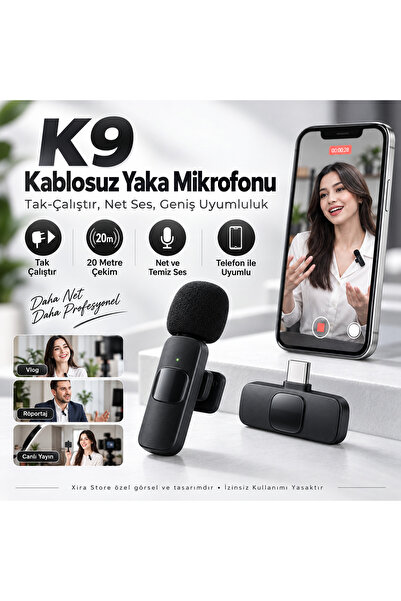 XİRA Kablosuz Yaka Mikrofonu Type-C Alıcılı 20 Metre Çekim Mesafeli Vlog Canl...