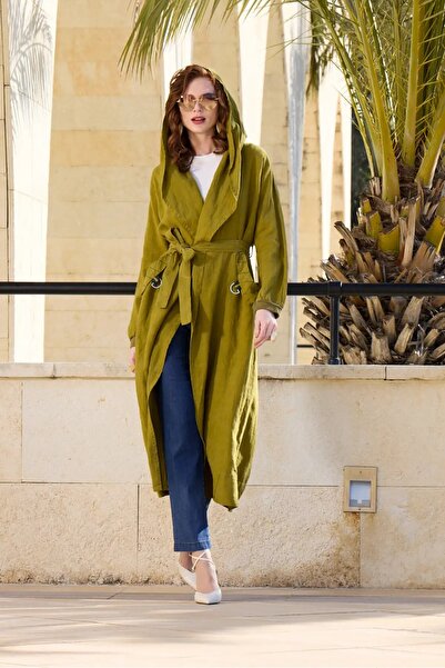 MissWhence Hooded Belted Linen Coat
