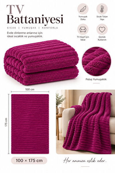 Rebeka Home Collection دوجا - بطانية تلفزيون ويلسوفت مخططة من القطيفة 100x175 سم