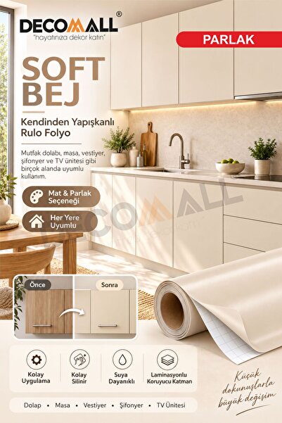 DECOMALL ( Code 361 ) Soft Bej Kendinden Yapışkanlı Dolap Mobilya Masa Fayans...