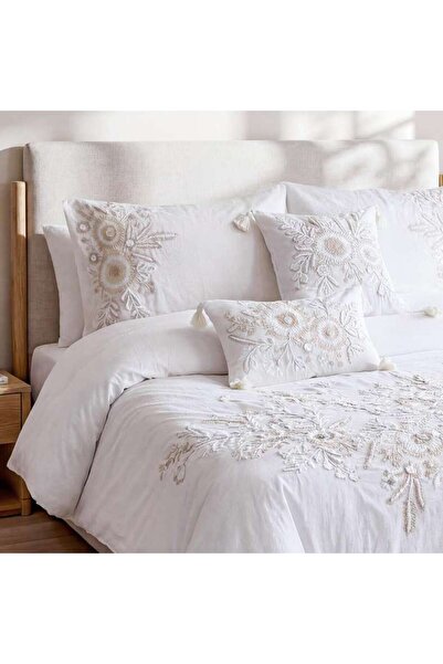 PAN HOME Elysia Embroidered Washed Cotton 5 pc Super King Comforter Set 250x2...