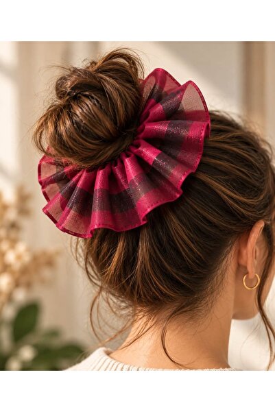 YoldaBebekVar Ribbon Detailed Taffeta and Tulle Large Scrunchie Hair Tie – 14 cm