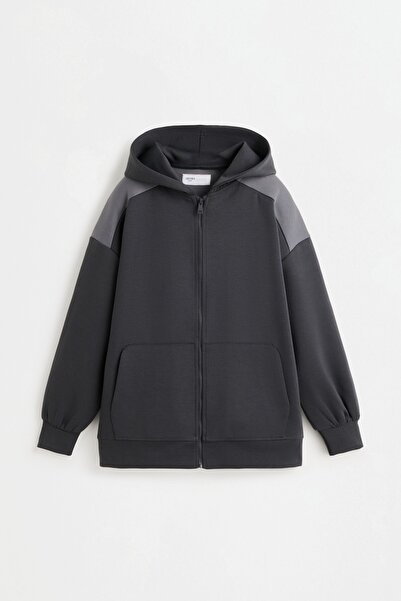 LEFTIES Sentetik kauçuk kumaş efektli fermuarlı oversize sweatshirt