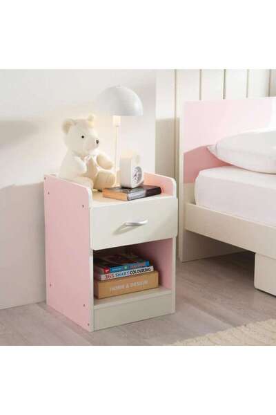 PAN HOME BELLA KIDS NIGHTSTAND WITH 1 DRAWER AND STORAGE - PINK