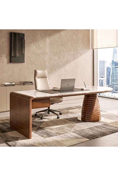 PAN HOME RICK OFFICE DESK WITH DRAWER - WHITE & WALNUT