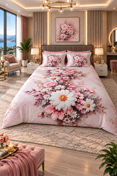 AYBERK HOME TEXTİLE Papatya Cotton Double Duvet Cover Set with 6-Piece Fitted...