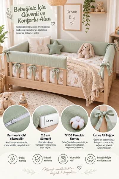Jaju Baby 60 cm Yükseklik Tam Koruma 60x120 cm Renk Özel Ölçü Montessori / Be...