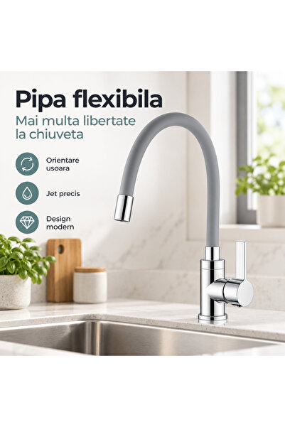 TnsAround Baterie de bucătărie flexibilă gri, 360 °   rotire