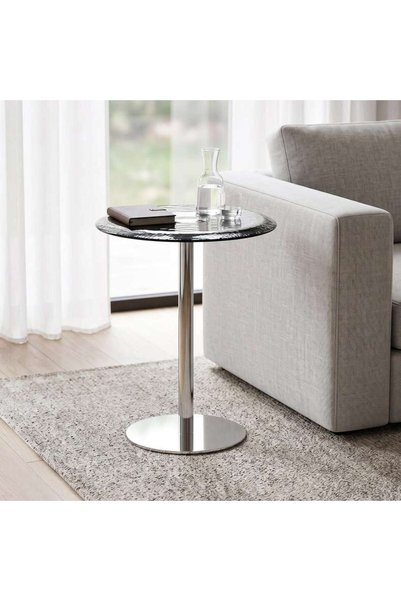 PAN HOME طاولة جانبية كبيرة من الزجاج من سيرينا - فضي وأزرق