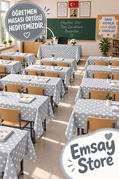 Emsay Store ÖĞRETMEN MASA ÖRTÜSÜ HEDİYELİ / 20 Adet GRİ Renk Yıkanabilir Leke...