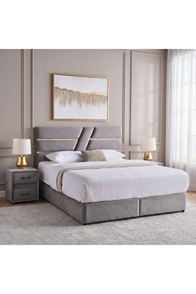PAN HOME EIRENE KING BED BASE WITH HEADBOARD 180X200 CM - GREY