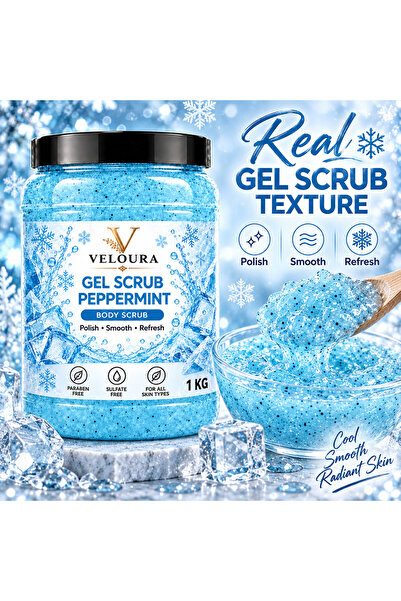 Veluora PEPPERMINT GEL SCRUB 1KG – COOLING & REFRESHING EXFOLIATING BODY SCRUB FOR HANDS, FEET & BODY