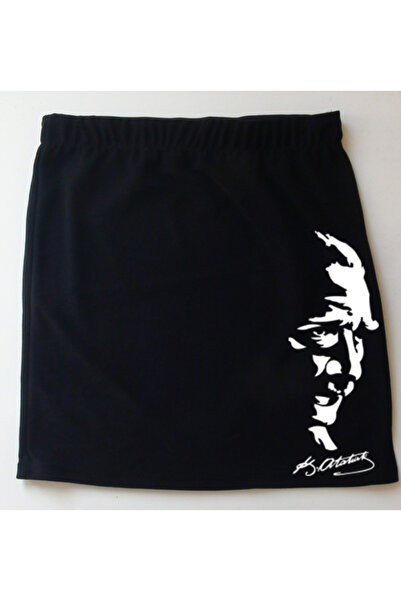mAddog Black Above-The-Knee Skirt / Ataturk Silhouette / Denim Texture