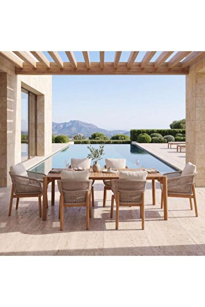 PAN HOME BRISHI OUTDOOR DINING SET 1+6 - BEIGE