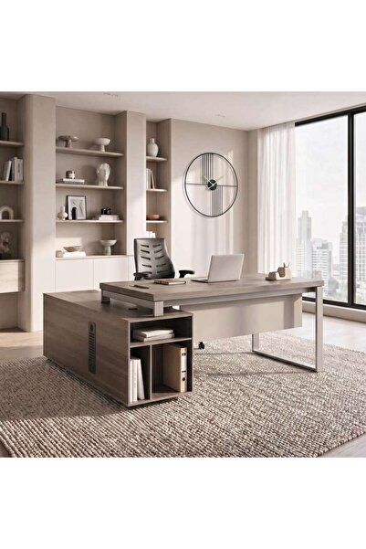 PAN HOME BEESLY OFFICE DESK RIGHT SIDE RETURN 180CM - DARK OAK & MIDDLE GREY