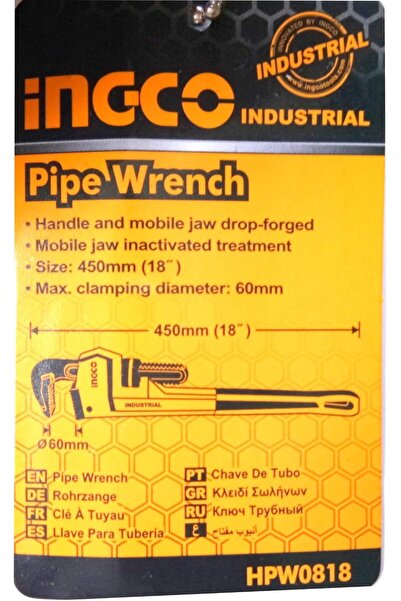 Ingco Industrial Grade Manual Pipe Wrench HPW0818 - 18 Inch (One Set)