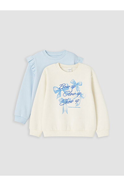 LC Waikiki Printed Ruffle Sweatshirt for Girls, 2-Piece Set