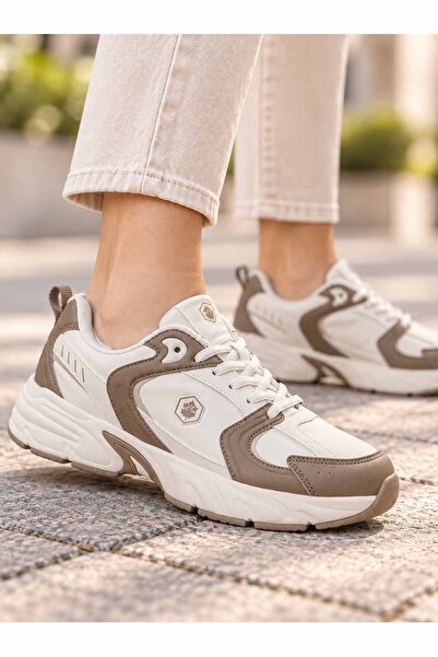 lumberjack Women's Beige Ecru Casual Sports Shoes Thick Sole Lace-Up Comforta...