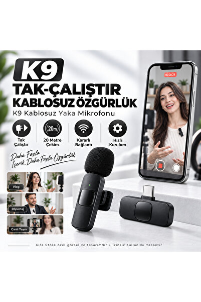 XİRA Kablosuz Yaka Mikrofonu Type-C Alıcılı 20 Metre Çekim Mesafeli Vlog Canlı Yayın Röportaj Mikrofonu