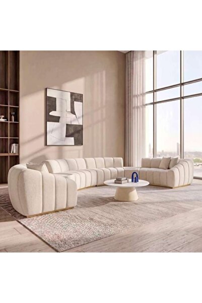 PAN HOME TRAPO 5 SEATER CORNER SOFA SET - BEIGE
