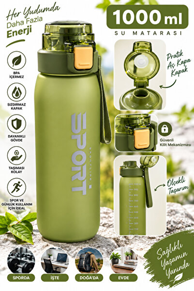 GÜZELYÜZ AVM Sport Matara Kilitli Kapak 1000 mL Suluk Kapaklı Su Şişesi Öğren...