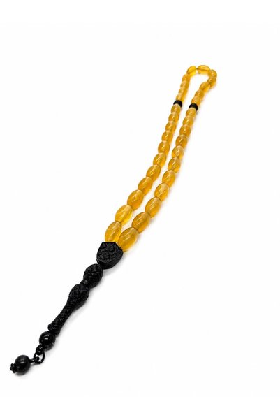 Çarşılı Takı Atölyesi Almond Color Black with Agate Stone Original Stone Prayer Beads with Imameli