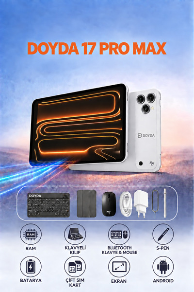 DOYDA 17 PRO MAX 4GB RAM 64GB Hafıza Klavyeli Kılıf + Bluetooth Klavye & Mous...