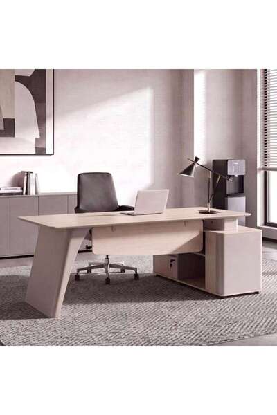 PAN HOME GEKKO OFFICE DESK RIGHT SIDE RETURN 200CM - WHITE OAK & LIGHT GREY