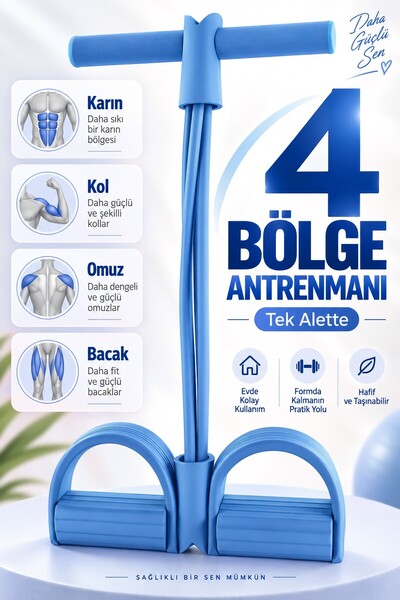 4 Lastik Body Trimmer Karın Kol Jimnastik Egzersiz Mekik Çekme Evde Spor Kondisyon Kürek Aleti Mavi