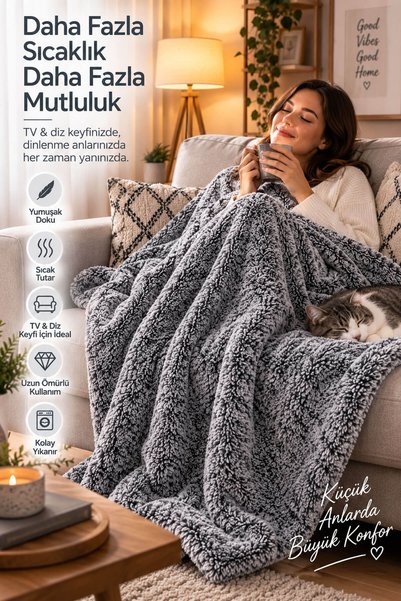 Elif Mira Tek Kişilik Peluş TV Diz Battaniyesi 100x175 cm