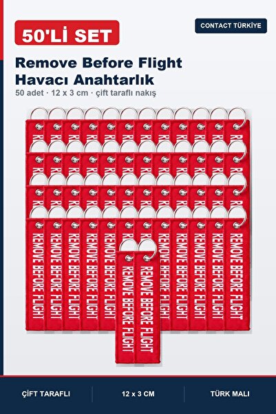 Contact Türkiye سلسلة مفاتيح Remove Before Flight Havacı مطرزة على الوجهين، س...