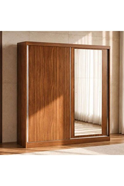PAN HOME FLEXO 2 DOOR SLIDING WARDROBE WITH MIRROR - ALMOND