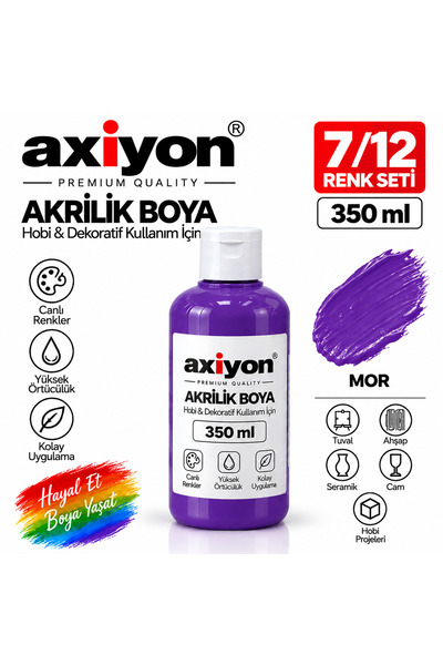 axiyon art Akrilik Boya 350 ml Mor – Su Bazlı Hobi ve Dekoratif Boya